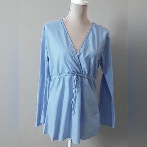 Island Importer Babydoll Bell Sleeves Light Blue Empire Waist Womans Large Beach
